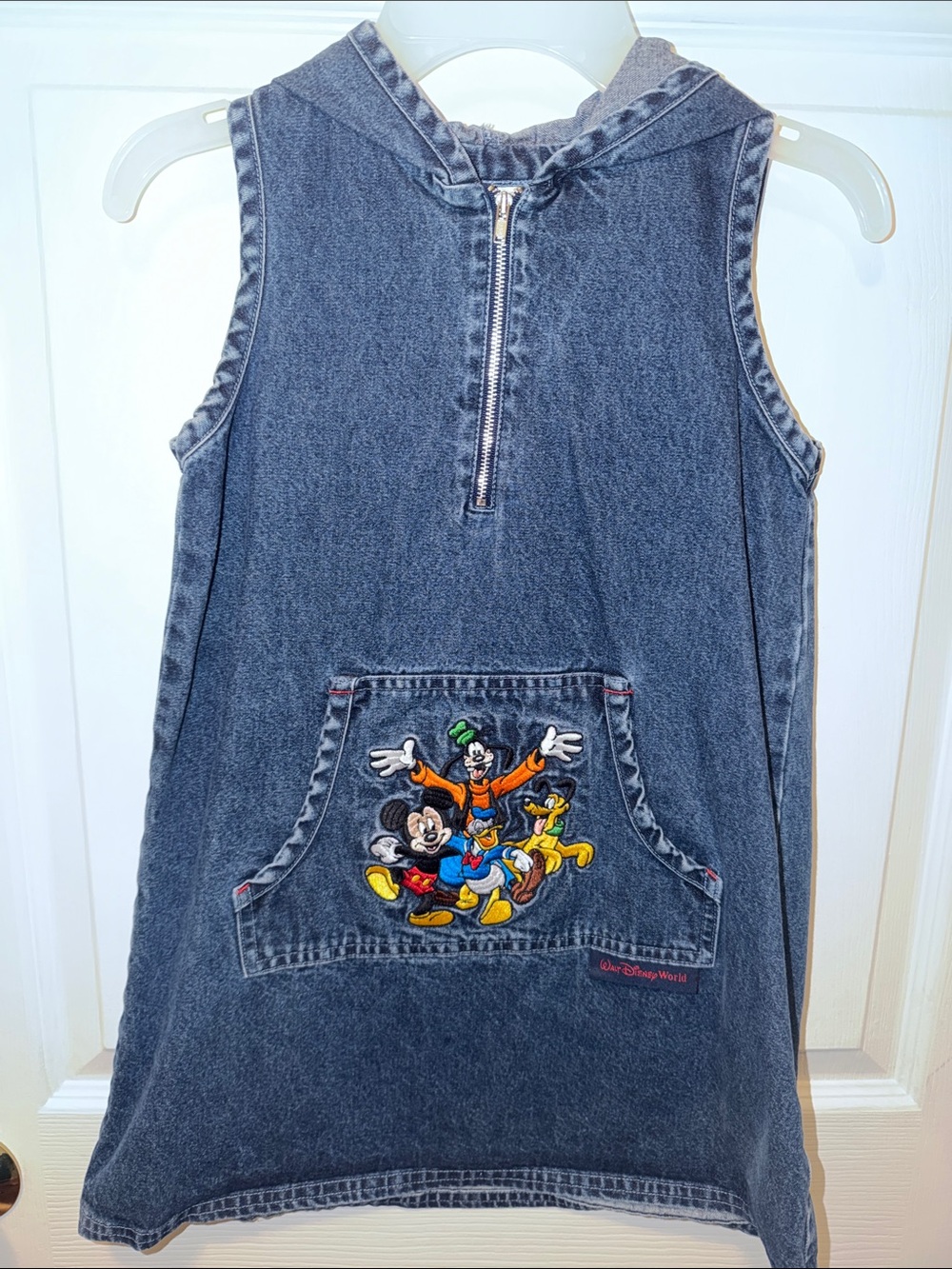 Disney Kids Denim Hooded Jumper with Classic Mickey & Friends Embroidered Pocket